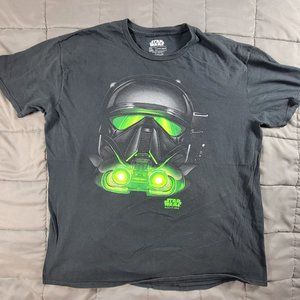 Star Wars Rogue One Mens 2XL Black Green Death Trooper Helmet Graphic T Shirt